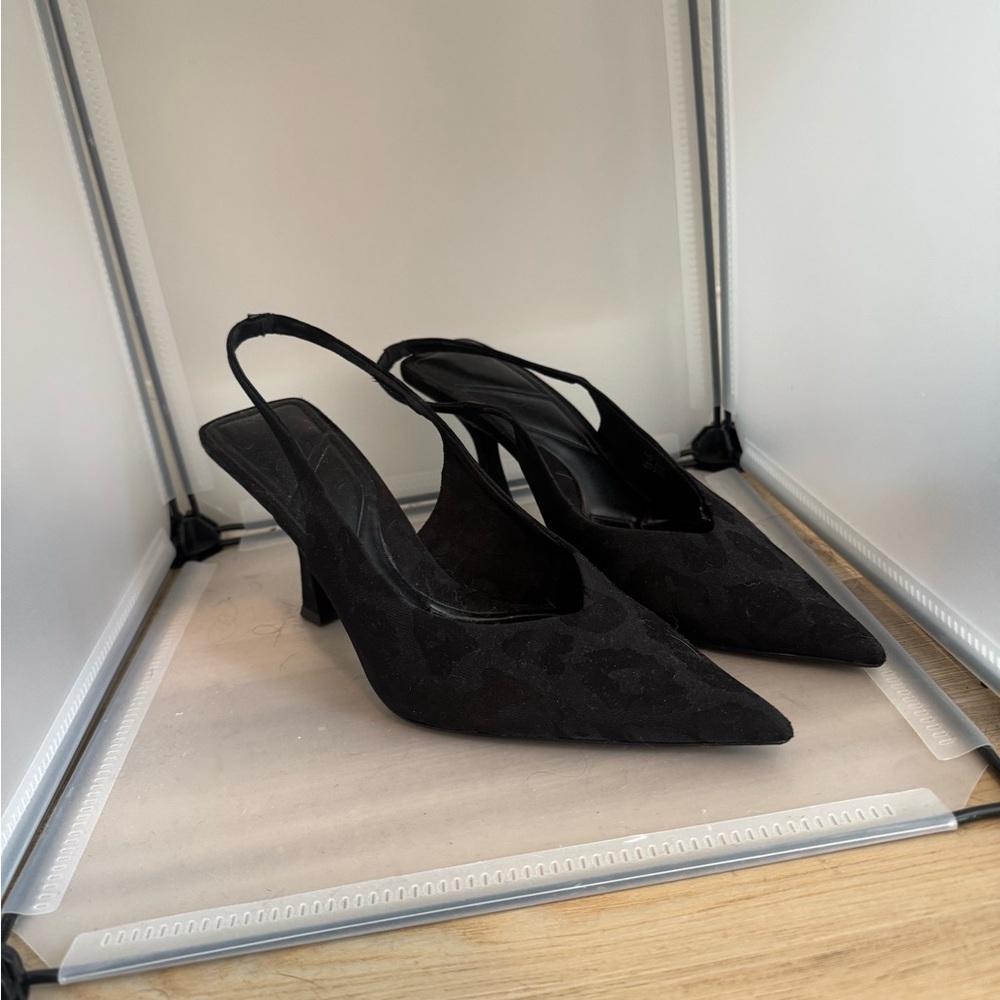 Zara Black Pointed Slingback Heels